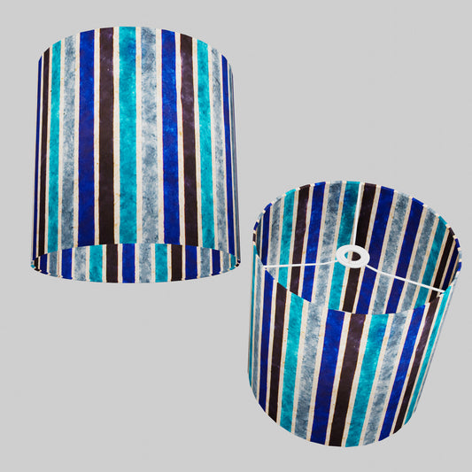 Drum Lamp Shade - P05 - Batik Stripes Blue, 30cm(d) x 30cm(h)