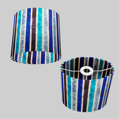 Oval Lamp Shade - P05 - Batik Stripes Blue, 20cm(w) x 20cm(h) x 13cm(d)