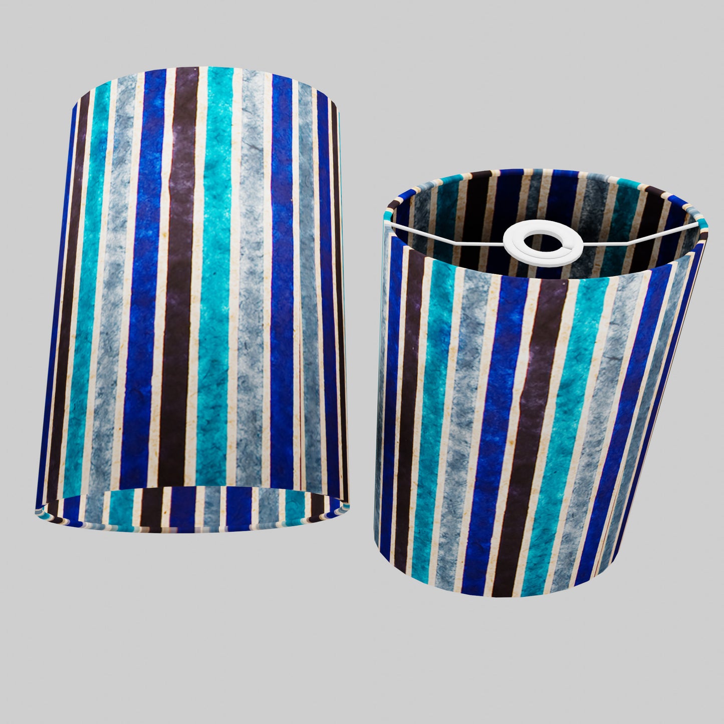 Oval Lamp Shade - P05 - Batik Stripes Blue, 20cm(w) x 30cm(h) x 13cm(d)