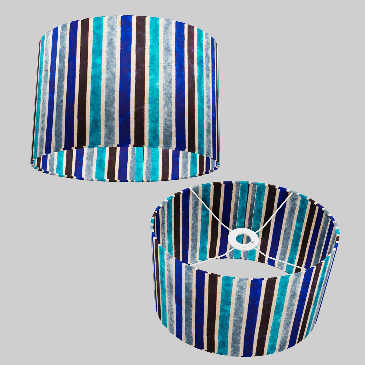 Oval Lamp Shade - P05 - Batik Stripes Blue, 30cm(w) x 20cm(h) x 22cm(d)
