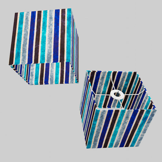 Square Lamp Shade - P05 - Batik Stripes Blue, 20cm(w) x 20cm(h) x 20cm(d)