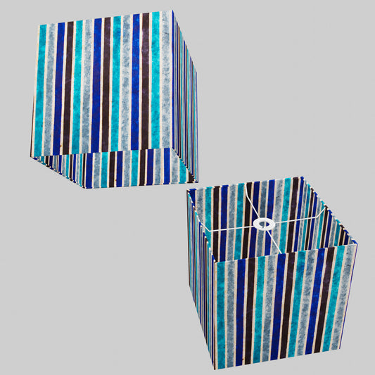 Square Lamp Shade - P05 - Batik Stripes Blue, 30cm(w) x 30cm(h) x 30cm(d)