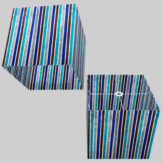 Square Lamp Shade - P05 - Batik Stripes Blue, 40cm(w) x 40cm(h) x 40cm(d)