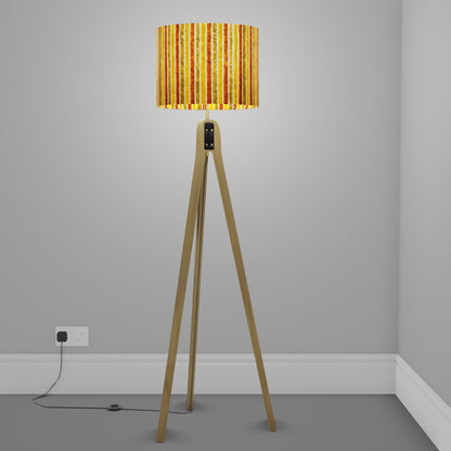 Oak Tripod Floor Lamp - P06 - Batik Stripes Autumn