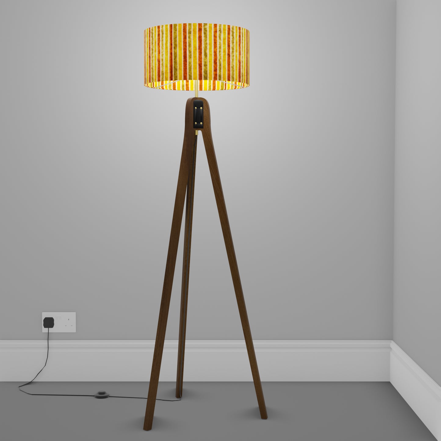 Sapele Tripod Floor Lamp - P06 - Batik Stripes Autumn