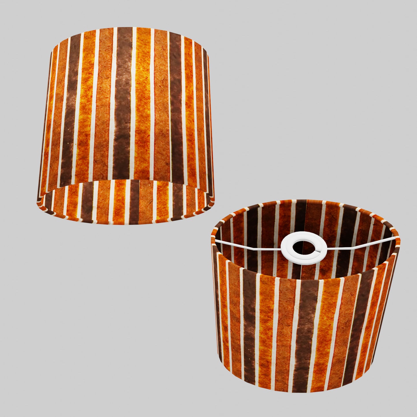 Oval Lamp Shade - P07 - Batik Stripes Brown, 20cm(w) x 20cm(h) x 13cm(d)