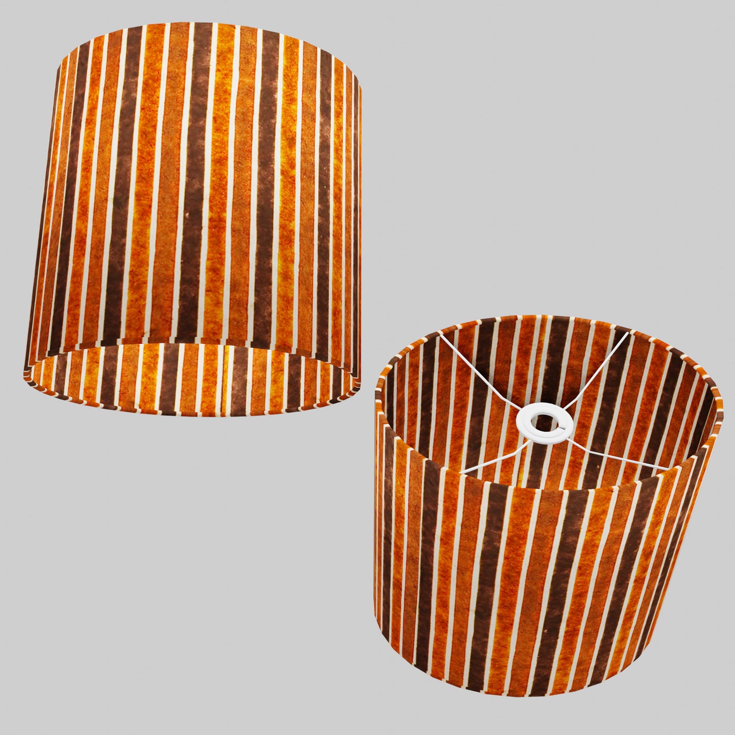 Oval Lamp Shade - P07 - Batik Stripes Brown, 30cm(w) x 30cm(h) x 22cm(d)