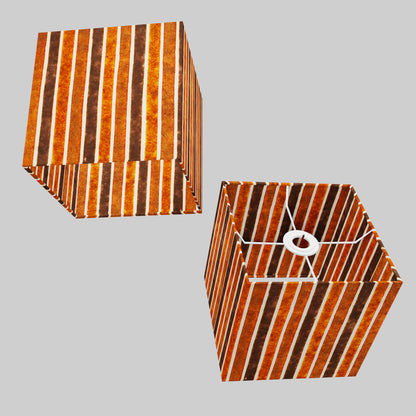 Square Lamp Shade - P07 - Batik Stripes Brown, 20cm(w) x 20cm(h) x 20cm(d)