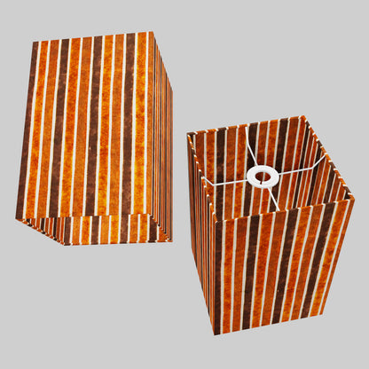 Square Lamp Shade - P07 - Batik Stripes Brown, 20cm(w) x 30cm(h) x 20cm(d)