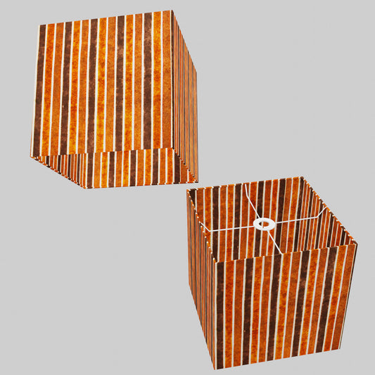 Square Lamp Shade - P07 - Batik Stripes Brown, 30cm(w) x 30cm(h) x 30cm(d)