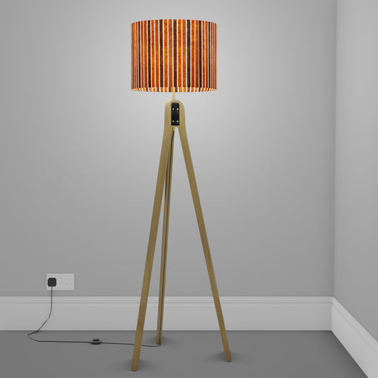 Oak Tripod Floor Lamp - P07 - Batik Stripes Brown