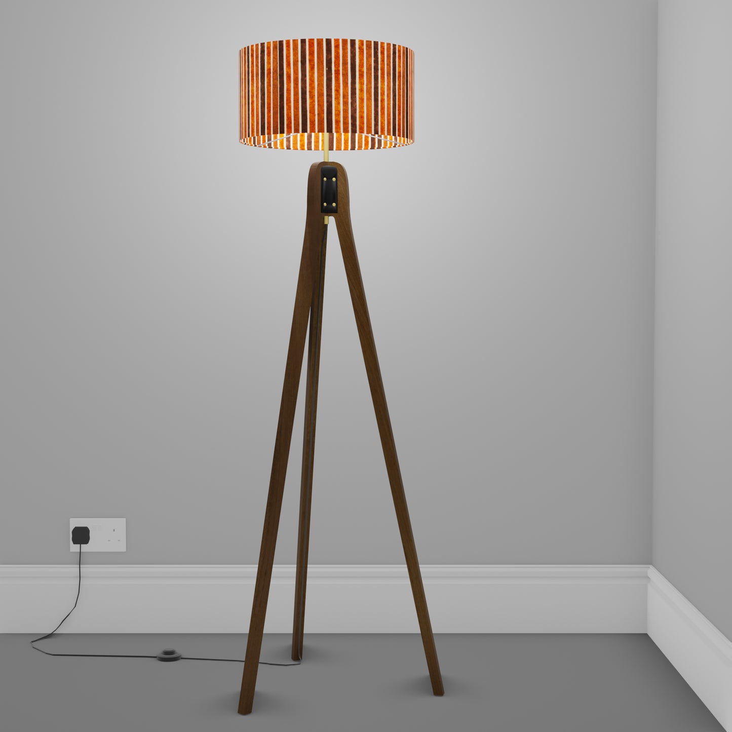 Sapele Tripod Floor Lamp - P07 - Batik Stripes Brown