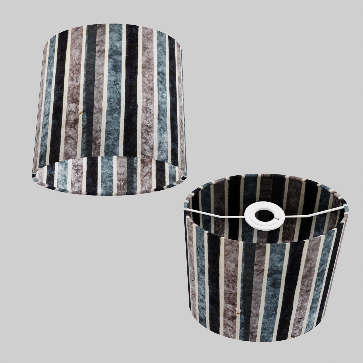 Oval Lamp Shade - P08 - Batik Stripes Grey, 20cm(w) x 20cm(h) x 13cm(d)