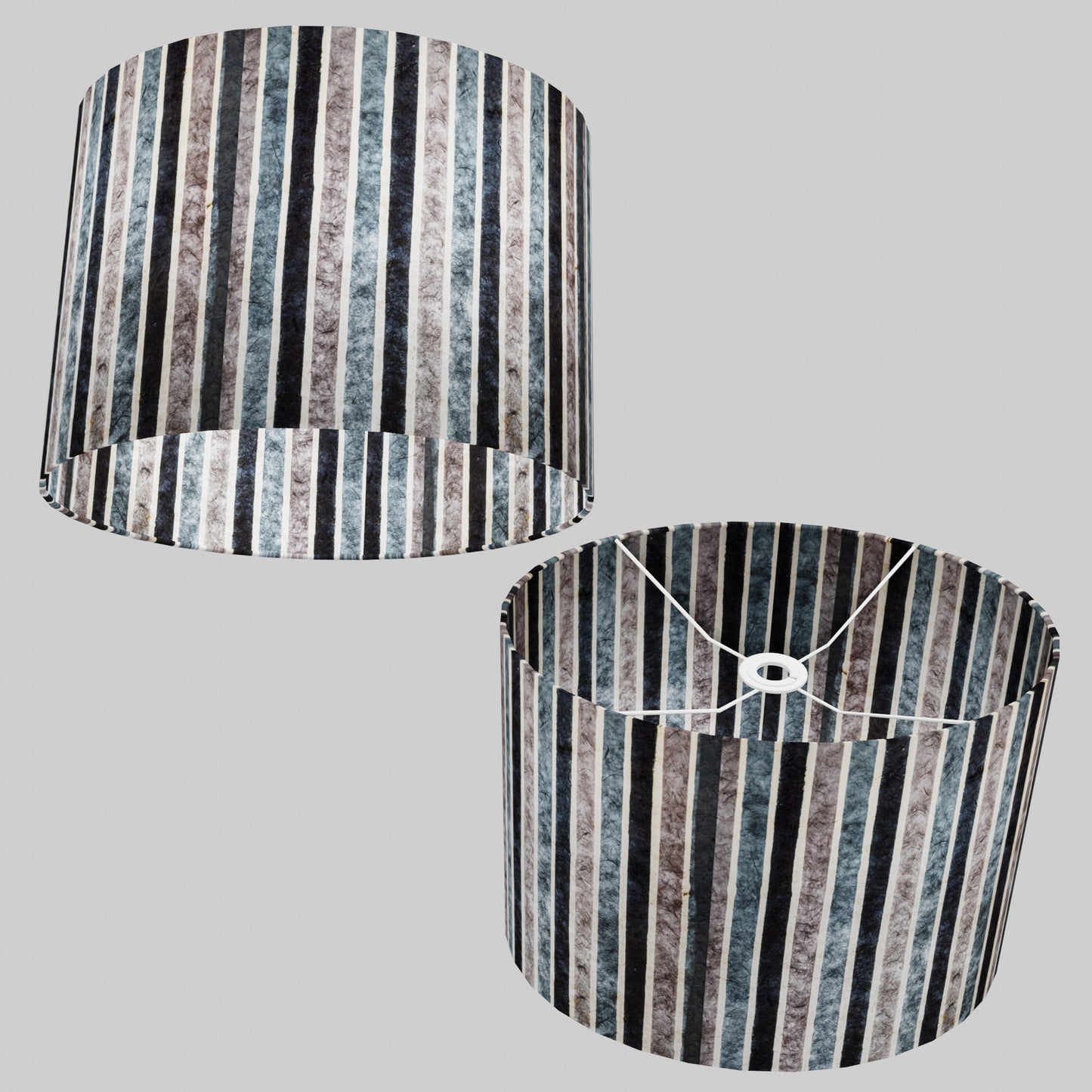 Oval Lamp Shade - P08 - Batik Stripes Grey, 40cm(w) x 30cm(h) x 30cm(d)