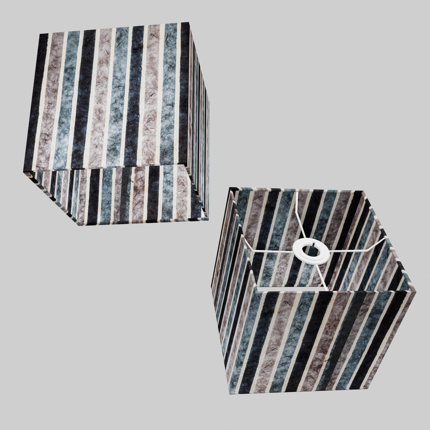 Square Lamp Shade - P08 - Batik Stripes Grey, 20cm(w) x 20cm(h) x 20cm(d)