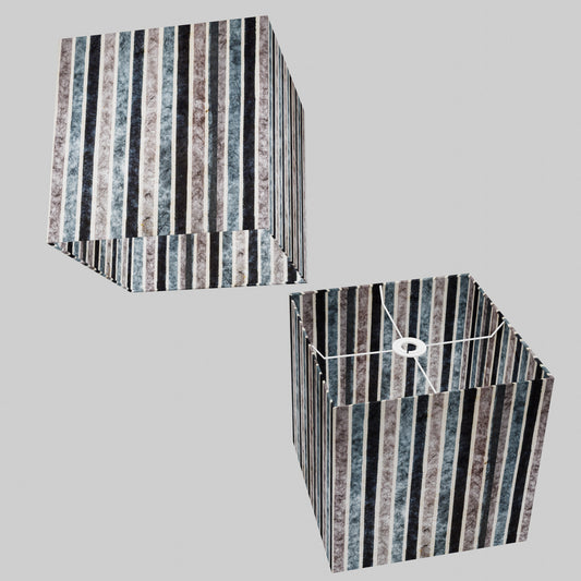 Square Lamp Shade - P08 - Batik Stripes Grey, 30cm(w) x 30cm(h) x 30cm(d)