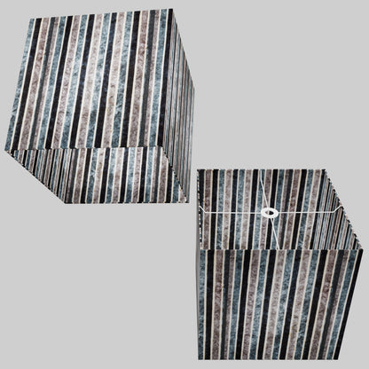 Square Lamp Shade - P08 - Batik Stripes Grey, 40cm(w) x 40cm(h) x 40cm(d)