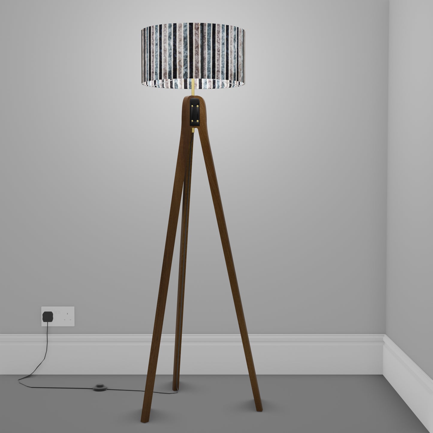 Sapele Tripod Floor Lamp - P08 - Batik Stripes Grey