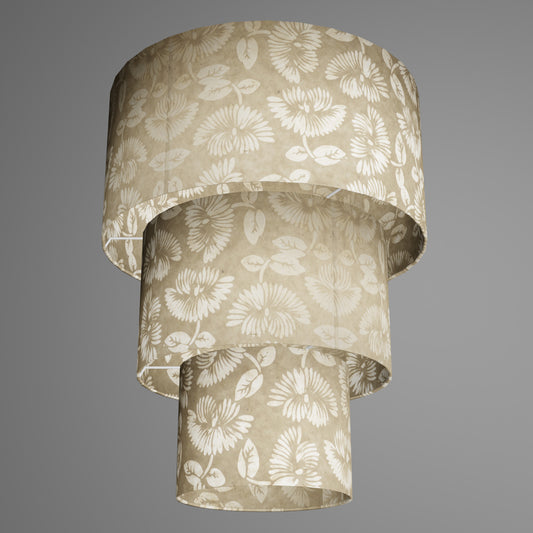 3 Tier Lamp Shade - P09 - Batik Peony on Natural, 40cm x 20cm, 30cm x 17.5cm & 20cm x 15cm