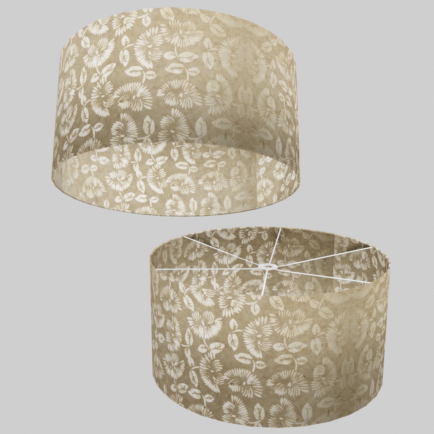 Drum Lamp Shade - P09 - Batik Peony on Natural, 60cm(d) x 30cm(h)