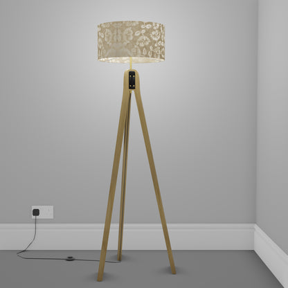 Oak Tripod Floor Lamp - P09 - Batik Peony on Natural