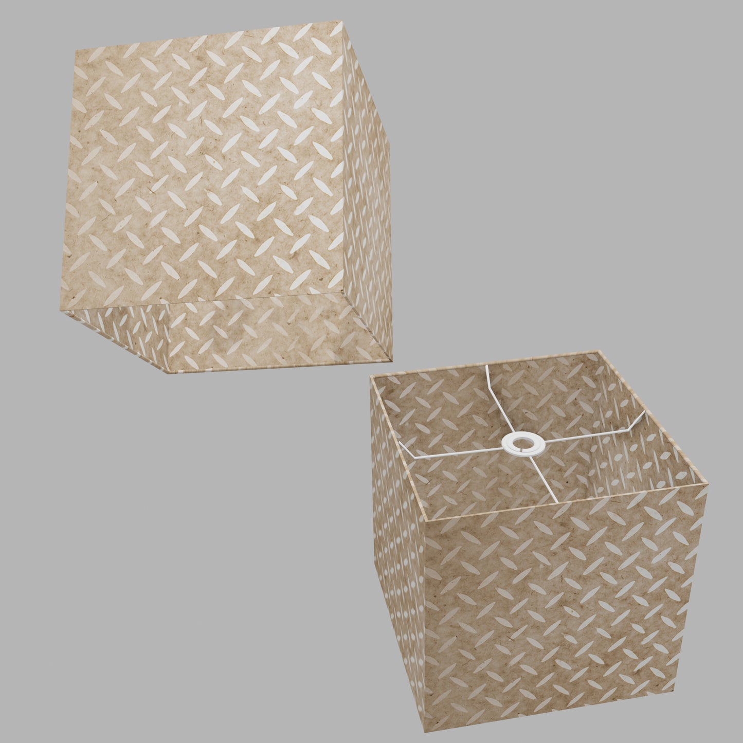 Square Lamp Shade - P10 - Batik Tread Plate Natural, 30cm(w) x 30cm(h) x 30cm(d)
