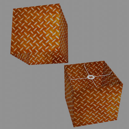 Square Lamp Shade - P12 - Batik Tread Plate Brown, 30cm(w) x 30cm(h) x 30cm(d)