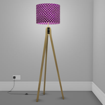 Oak Tripod Floor Lamp - P13 - Batik Tread Plate Purple