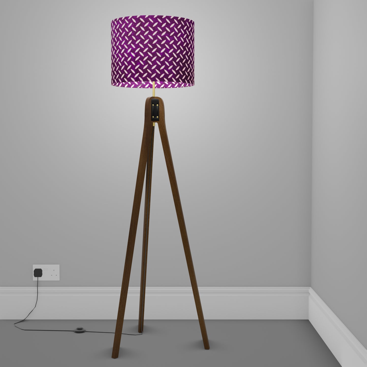 Sapele Tripod Floor Lamp - P13 - Batik Tread Plate Purple