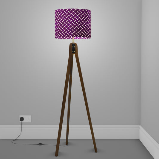 Sapele Tripod Floor Lamp - P13 - Batik Tread Plate Purple
