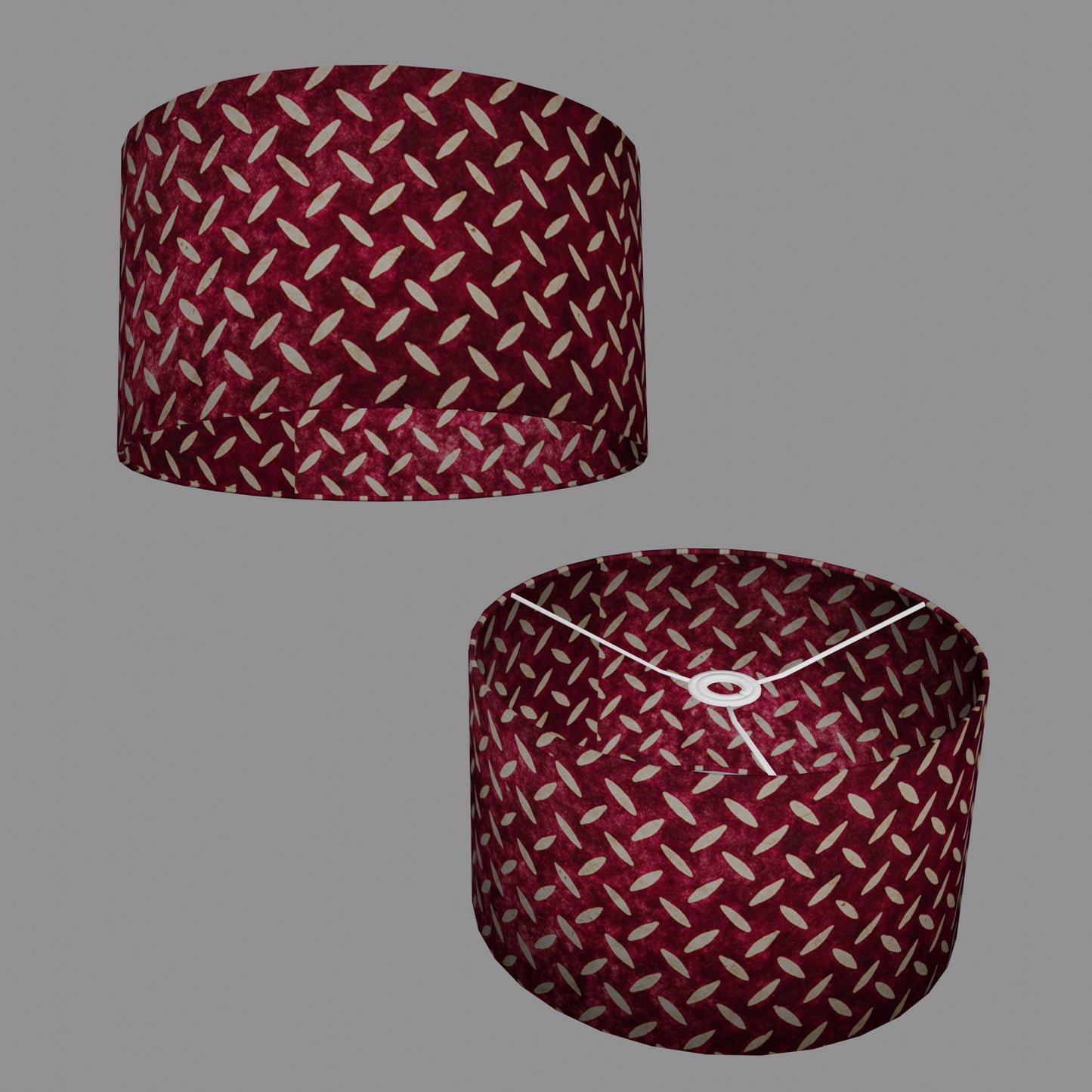 Drum Lamp Shade - P14 - Batik Tread Plate Cranberry, 35cm(d) x 20cm(h)