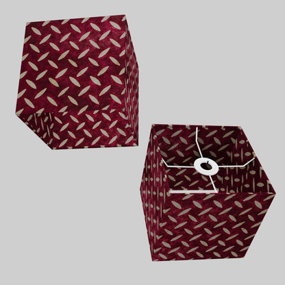 Square Lamp Shade - P14 - Batik Tread Plate Cranberry, 20cm(w) x 20cm(h) x 20cm(d)
