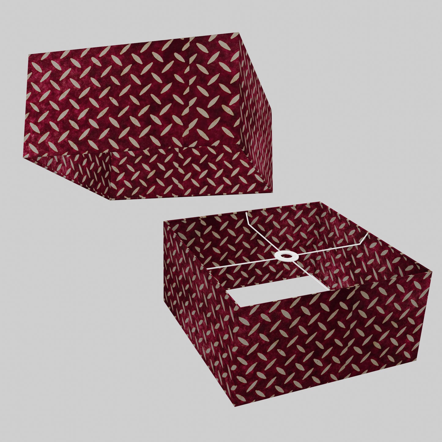 Square Lamp Shade - P14 - Batik Tread Plate Cranberry, 40cm(w) x 20cm(h) x 40cm(d)