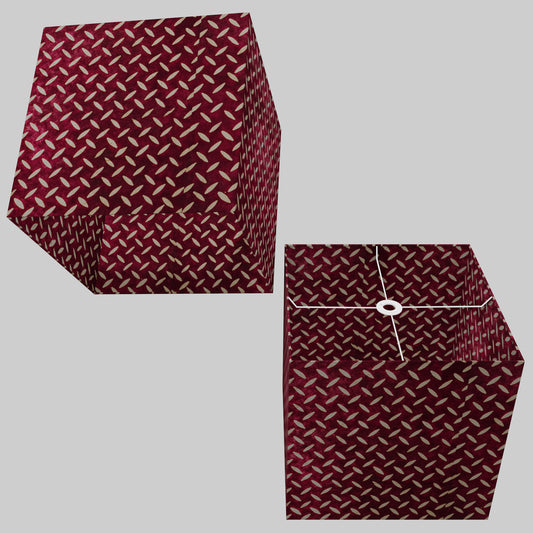 Square Lamp Shade - P14 - Batik Tread Plate Cranberry, 40cm(w) x 40cm(h) x 40cm(d)