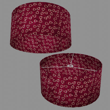 Drum Lamp Shade - P16 - Batik Hearts on Cranberry, 50cm(d) x 25cm(h)