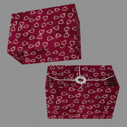 Rectangle Lamp Shade - P16 - Batik Hearts on Cranberry, 30cm(w) x 20cm(h) x 15cm(d)