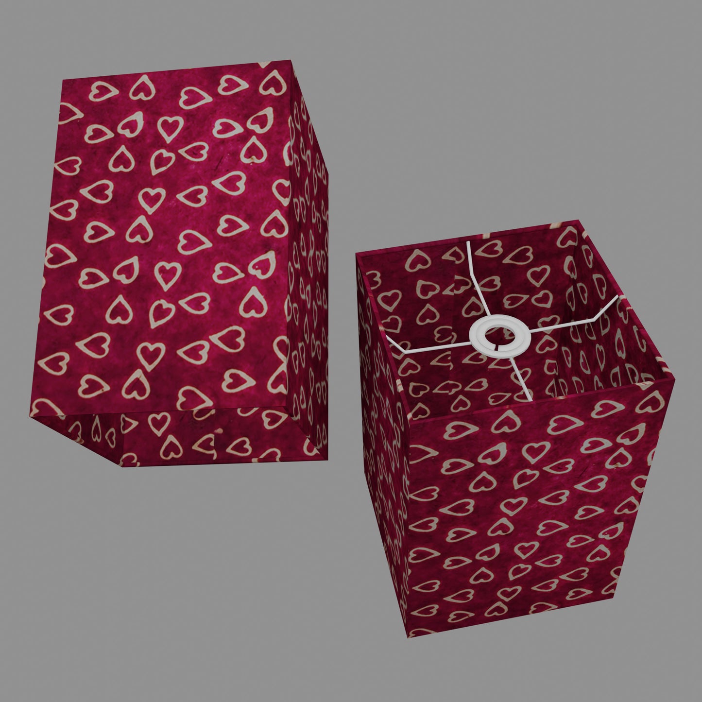 Square Lamp Shade - P16 - Batik Hearts on Cranberry, 20cm(w) x 30cm(h) x 20cm(d)