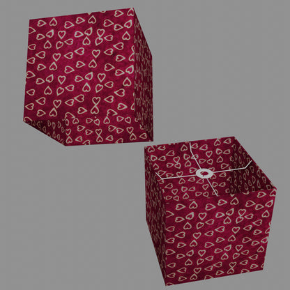 Square Lamp Shade - P16 - Batik Hearts on Cranberry, 30cm(w) x 30cm(h) x 30cm(d)