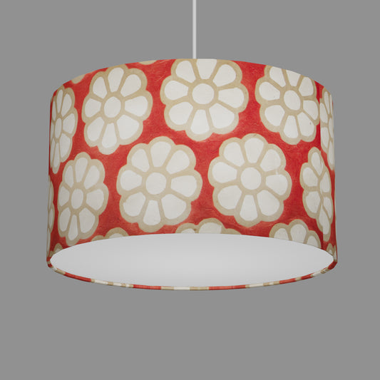 Drum Lamp Shade - P18 - Batik Big Flower on Red, 35cm(d) x 20cm(h)