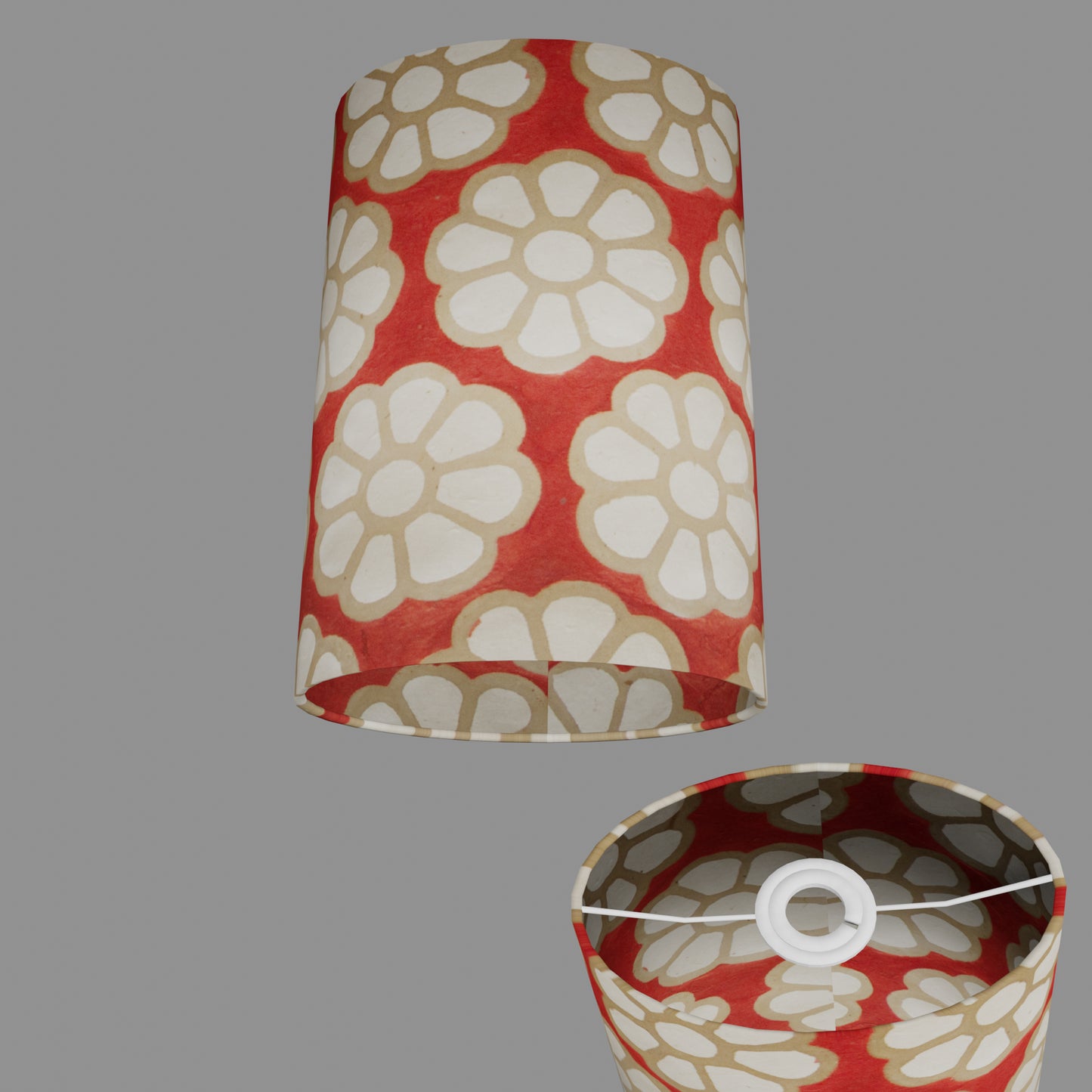 Oval Lamp Shade - P18 - Batik Big Flower on Red, 20cm(w) x 30cm(h) x 13cm(d)