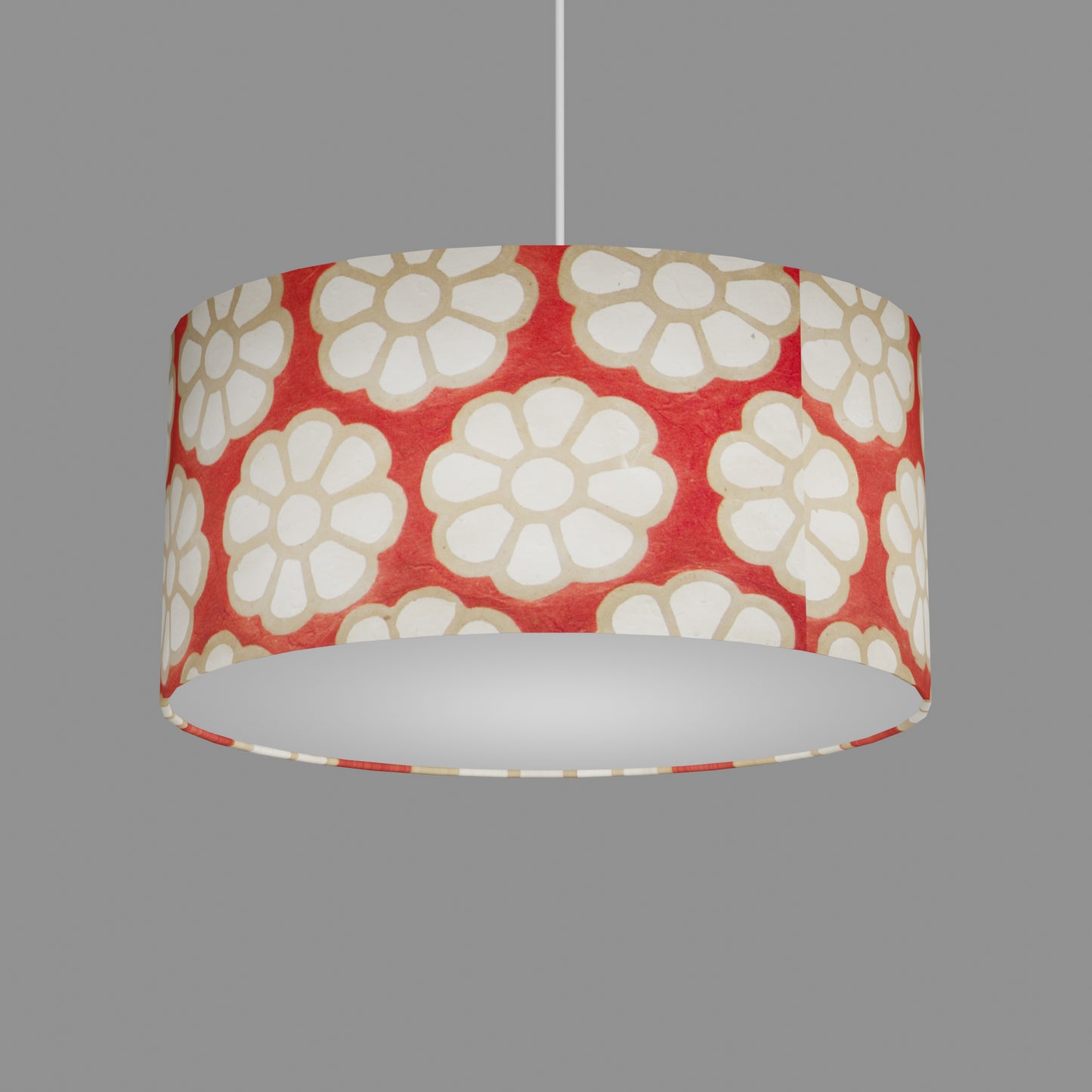 Oval Lamp Shade - P18 - Batik Big Flower on Red, 40cm(w) x 20cm(h) x 30cm(d)