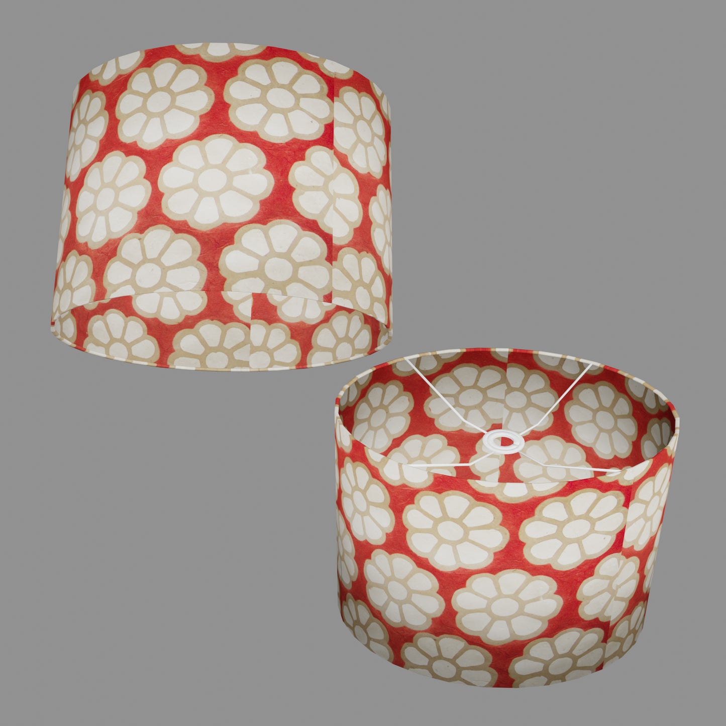 Oval Lamp Shade - P18 - Batik Big Flower on Red, 40cm(w) x 30cm(h) x 30cm(d)