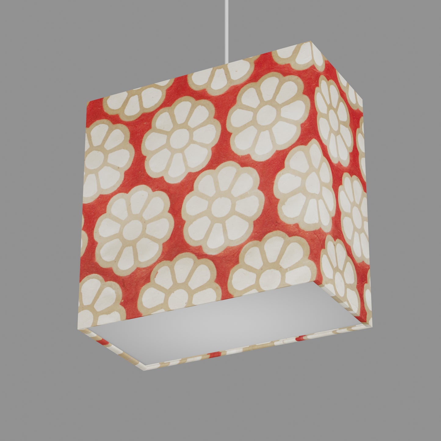 Rectangle Lamp Shade - P18 - Batik Big Flower on Red, 30cm(w) x 30cm(h) x 15cm(d)