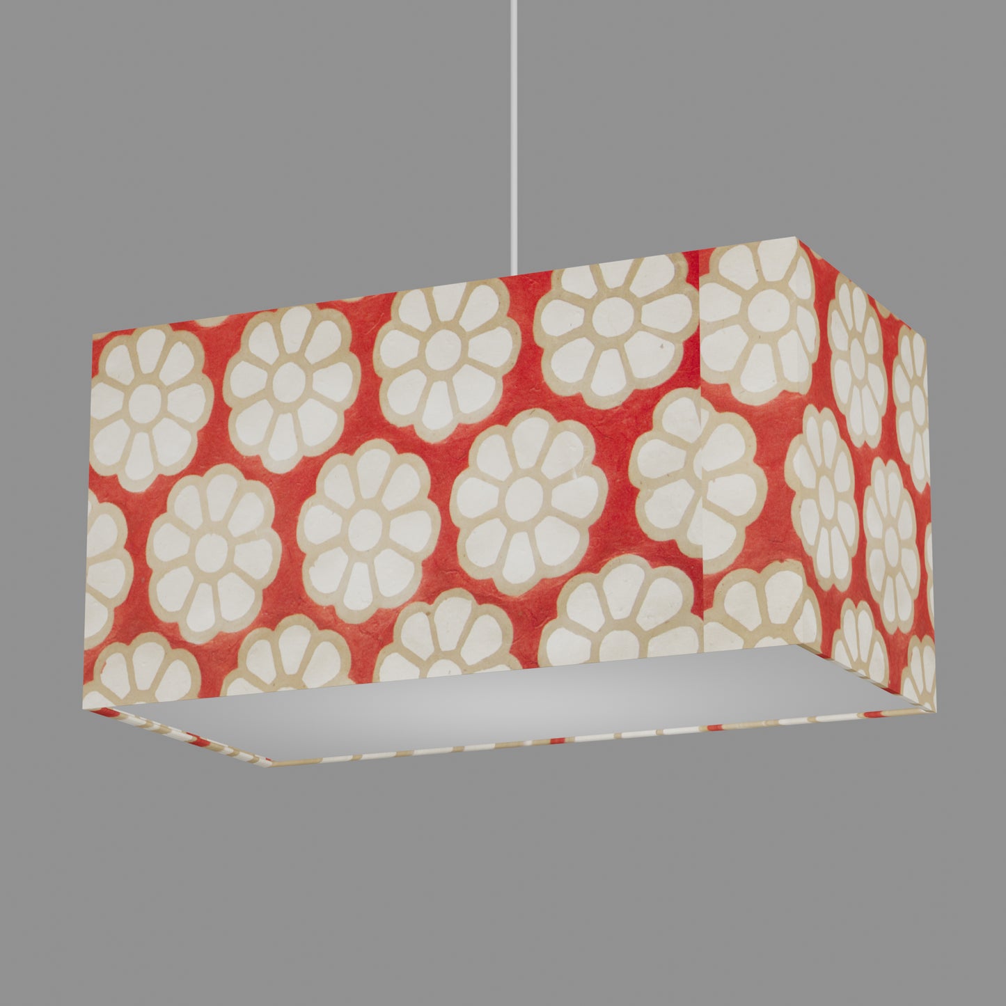 Rectangle Lamp Shade - P18 - Batik Big Flower on Red, 50cm(w) x 25cm(h) x 25cm(d)