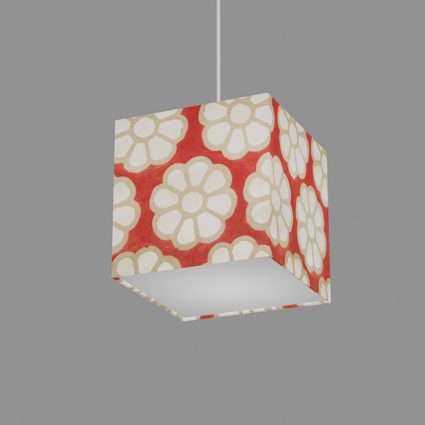Square Lamp Shade - P18 - Batik Big Flower on Red, 20cm(w) x 20cm(h) x 20cm(d)