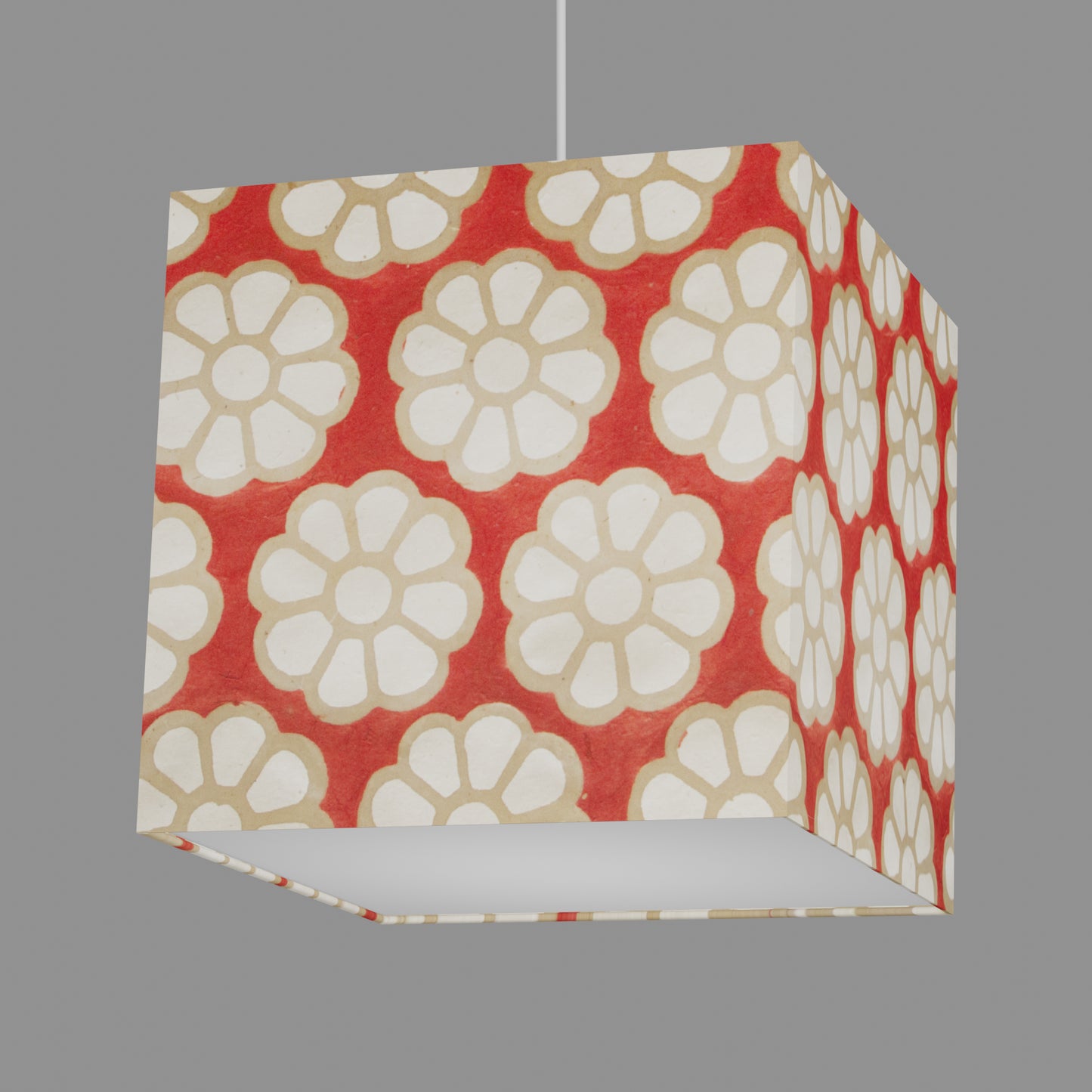 Square Lamp Shade - P18 - Batik Big Flower on Red, 30cm(w) x 30cm(h) x 30cm(d)