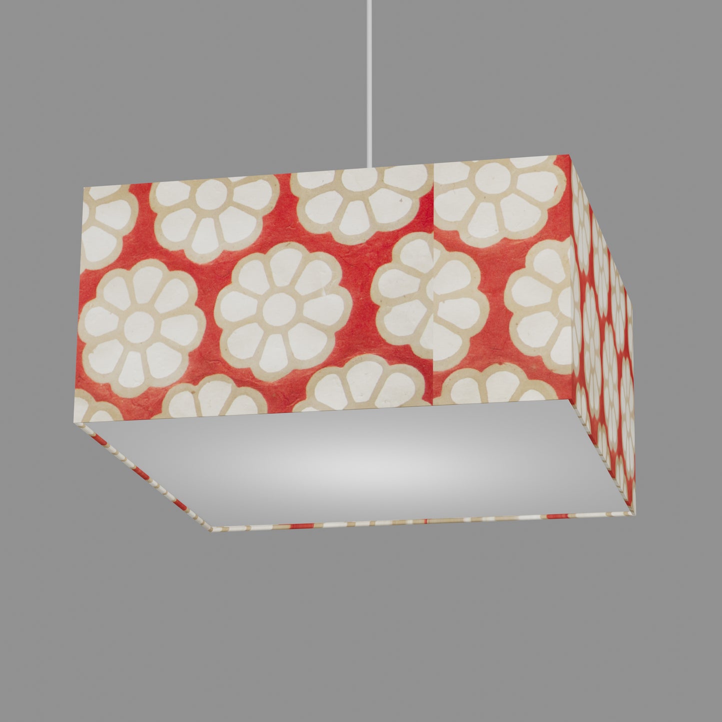Square Lamp Shade - P18 - Batik Big Flower on Red, 40cm(w) x 20cm(h) x 40cm(d)