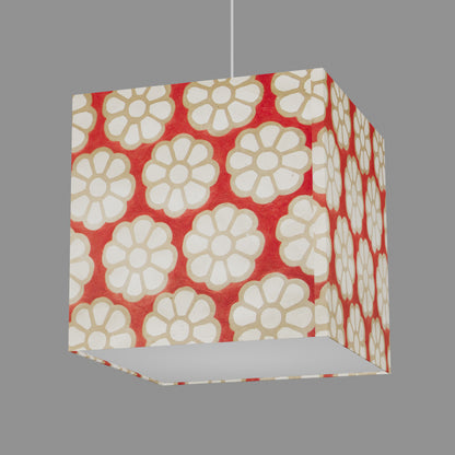 Square Lamp Shade - P18 - Batik Big Flower on Red, 40cm(w) x 40cm(h) x 40cm(d)