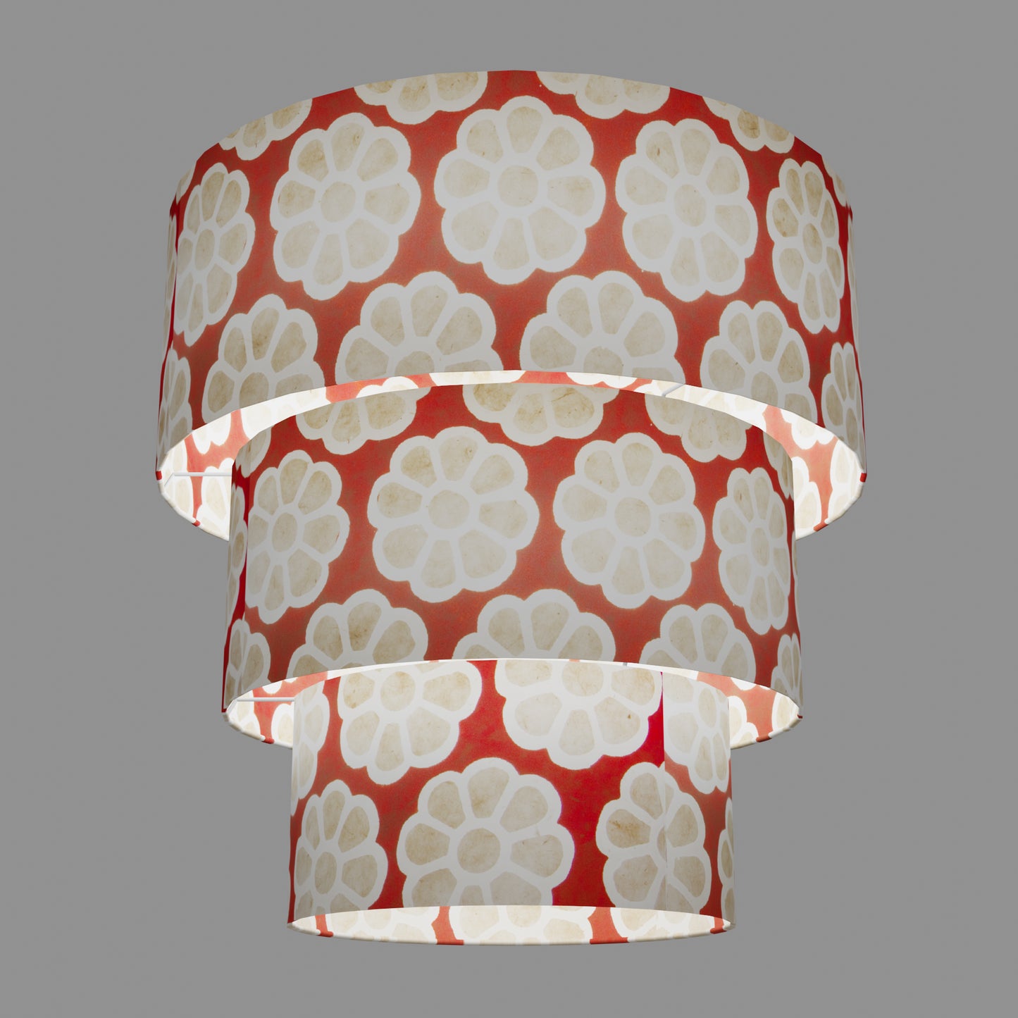 3 Tier Lamp Shade - P18 - Batik Big Flower on Red, 50cm x 20cm, 40cm x 17.5cm & 30cm x 15cm