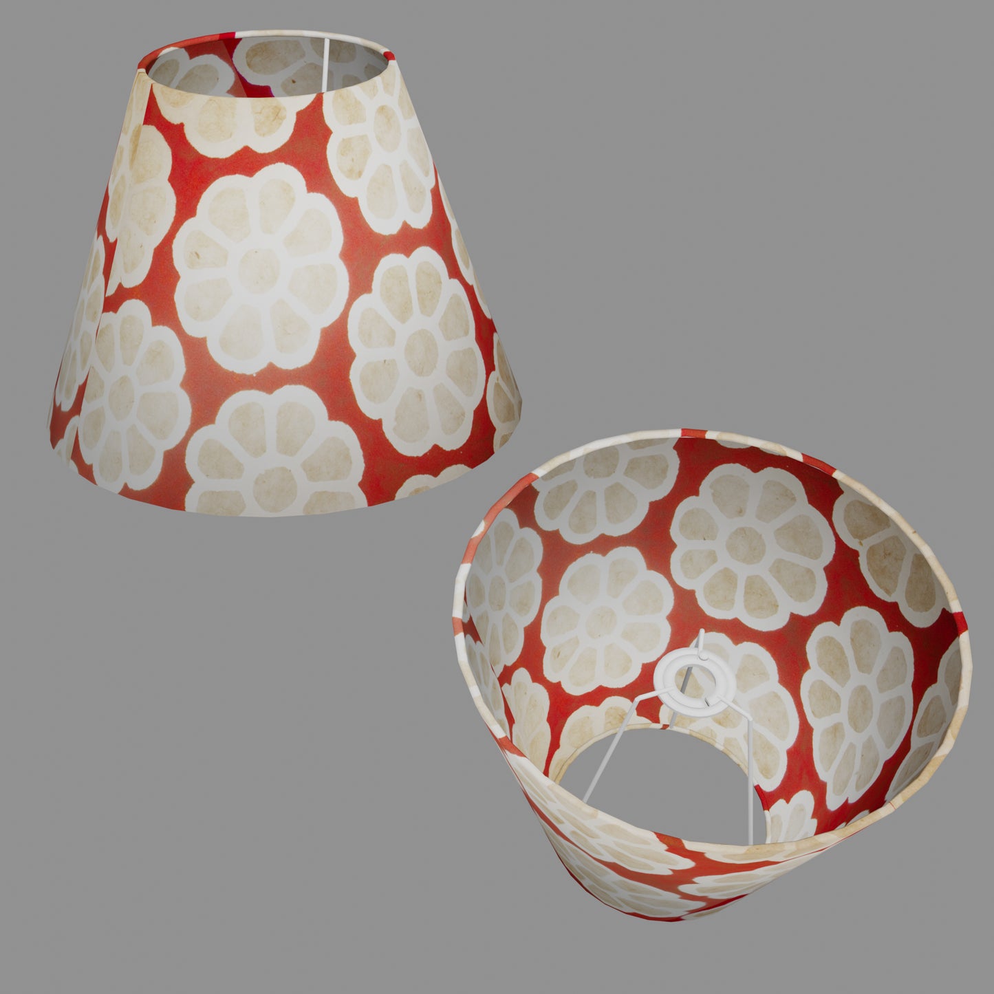 Conical Lamp Shade P18 - Batik Big Flower on Red, 15cm(top) x 30cm(bottom) x 22cm(height)
